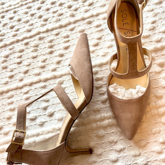 Womens sole society suede beige comfortable heels - Picture 4 of 5